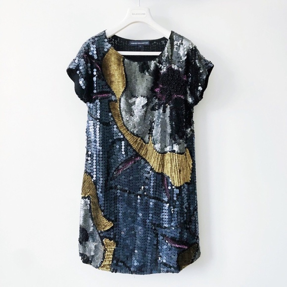 Vintage French Connection Sequin Floral Mini Dress Size 8 - Picture 2 of 8